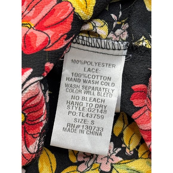 Umgee Womens Floral Print A-Line Babydoll Mini Dress Size S Black Multicolor - Picture 6 of 7